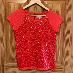 LOFT Petite Coral Sequin T-Shirt SP
